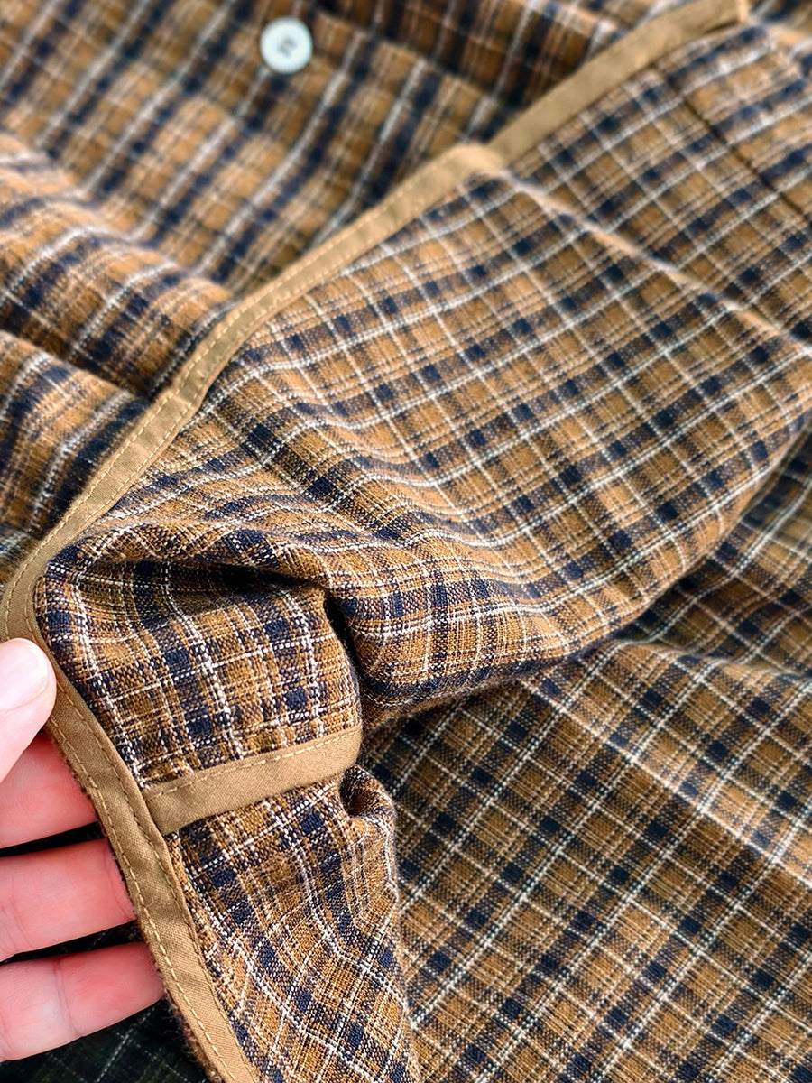 Plus Size Women Vintage Artistic Plaid Turn-Down Collar Shirt