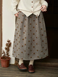 Plus Size Women Artistic Vintage Polka Dot Embroidered Warm Midi Skirt