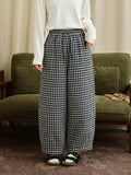 Plus Size Women Casual Black and White Gingham Drawstring Lantern Pants