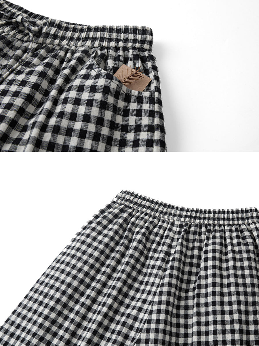 Plus Size Women Casual Black and White Gingham Drawstring Lantern Pants