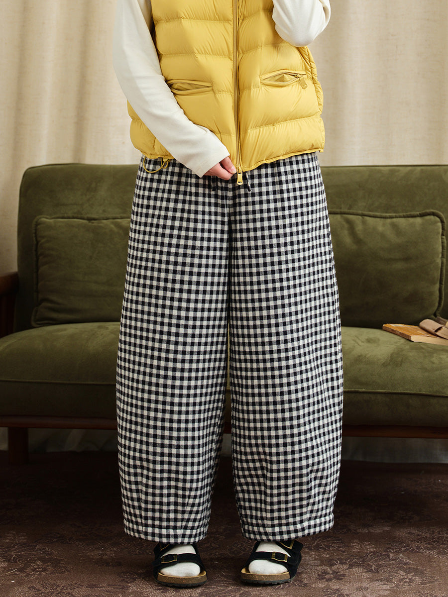 Plus Size Women Casual Black and White Gingham Drawstring Lantern Pants