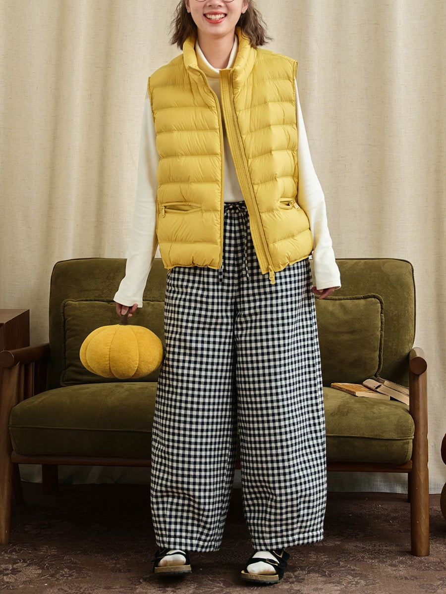Plus Size Women Casual Black and White Gingham Drawstring Lantern Pants