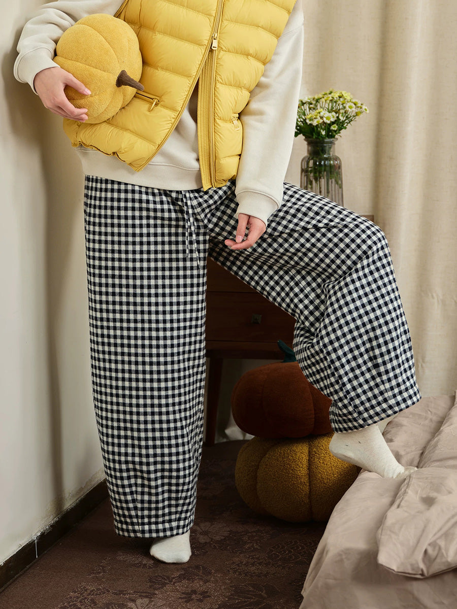 Plus Size Women Casual Black and White Gingham Drawstring Lantern Pants