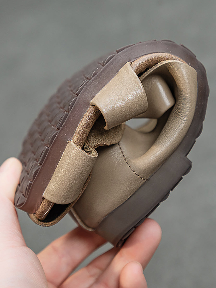 Women Summer Solid Vintage Leather Hollow Out Soft Shoes