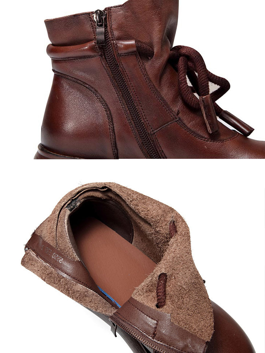 Women Vintage Winter Leather Spliced Platform Boots