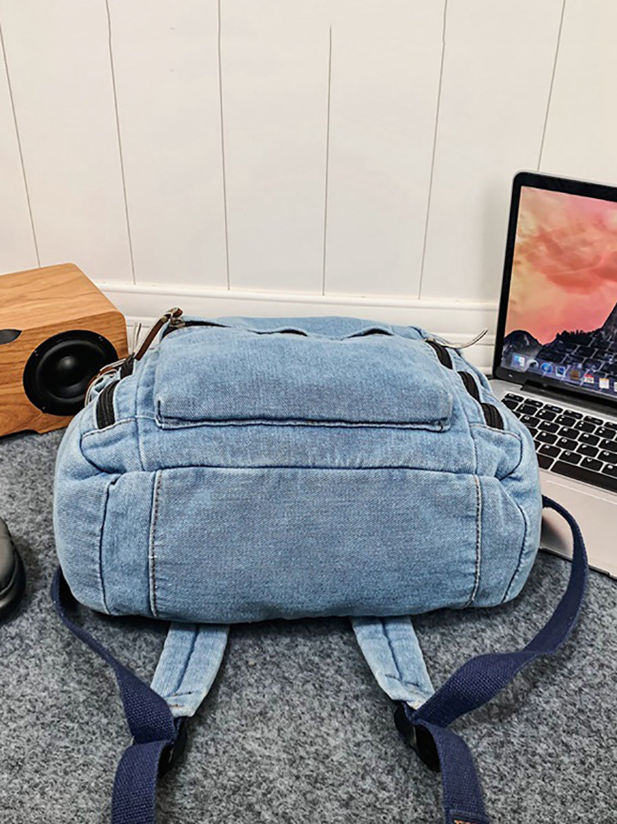 Women Casual Solid Large Capacity School Denim Backpack