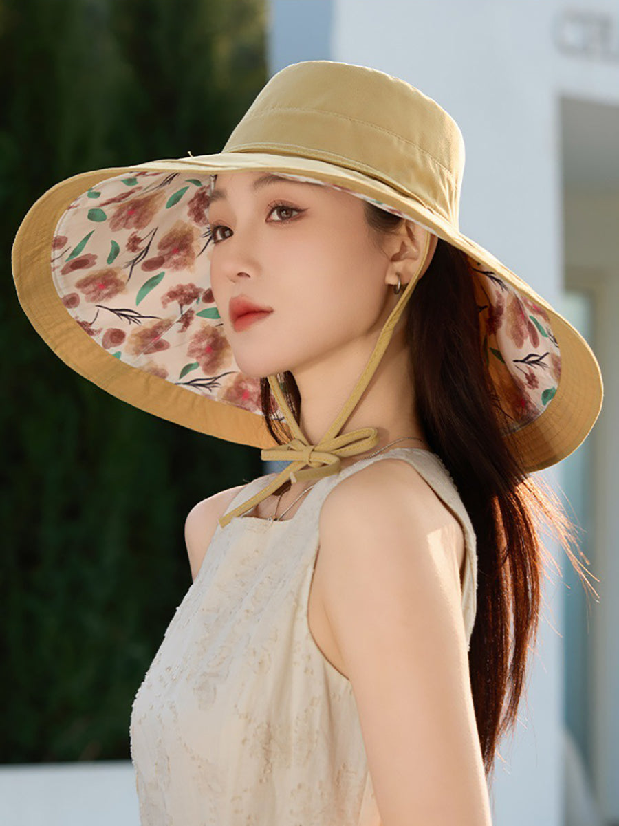 Women Summer Flower Dual-side Wearing Sunproof Hat
