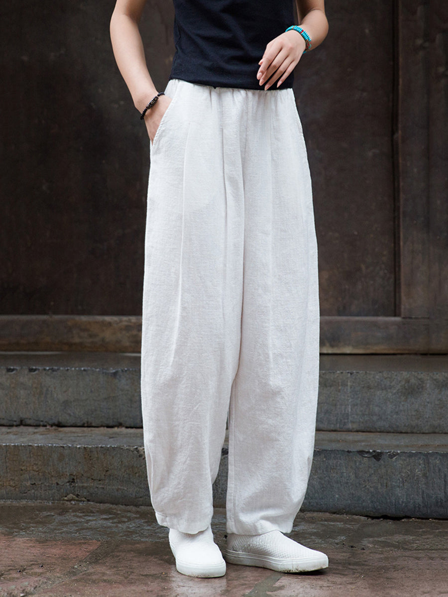 Women Vintage Solid Fleece-lined Harem Pants