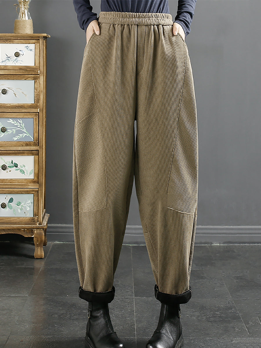 Plus Size Women Vintage Corduroy Plush Warm Harem Pants