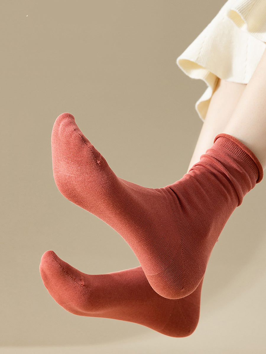 5 Pairs Women Casual Solid Cotton Mid-leg Socks