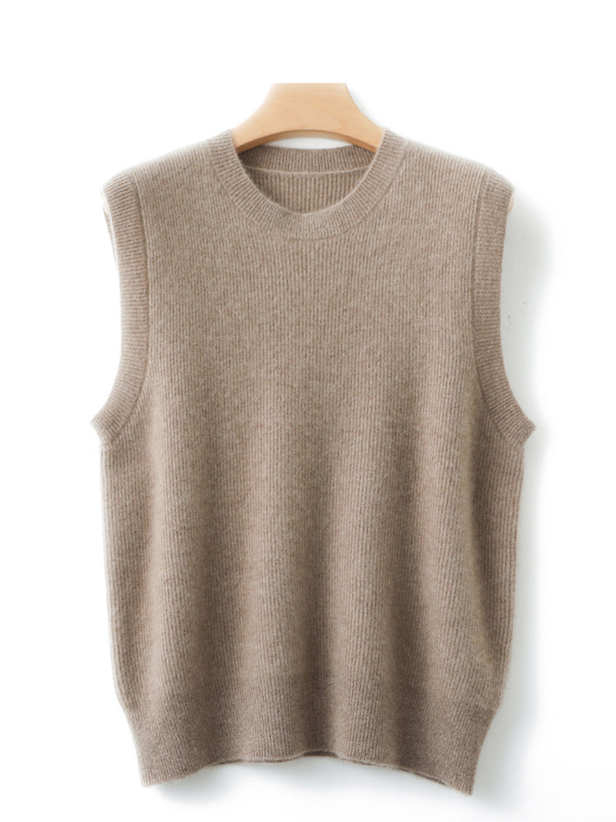 Women Casual Autumn Wool O-Neck Knit Vest