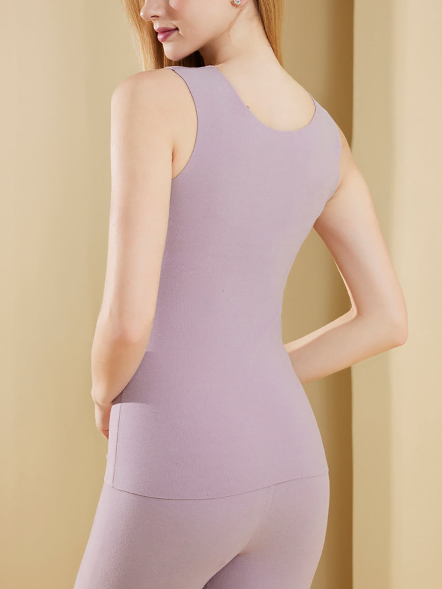 Women Winter Seamless Lace U-Neck Warm Base