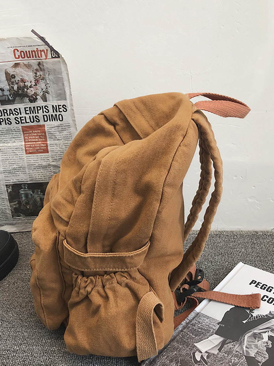 Women Casual Pure Color Canvas Backpack