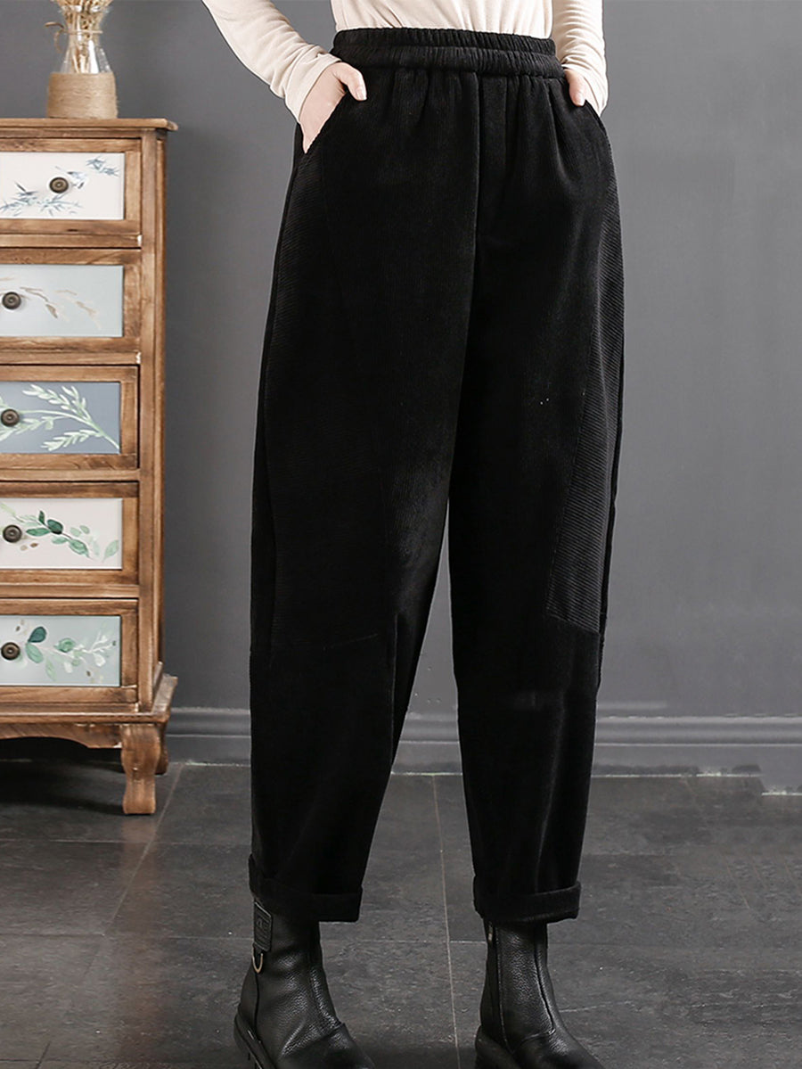 Plus Size Women Vintage Corduroy Plush Warm Harem Pants