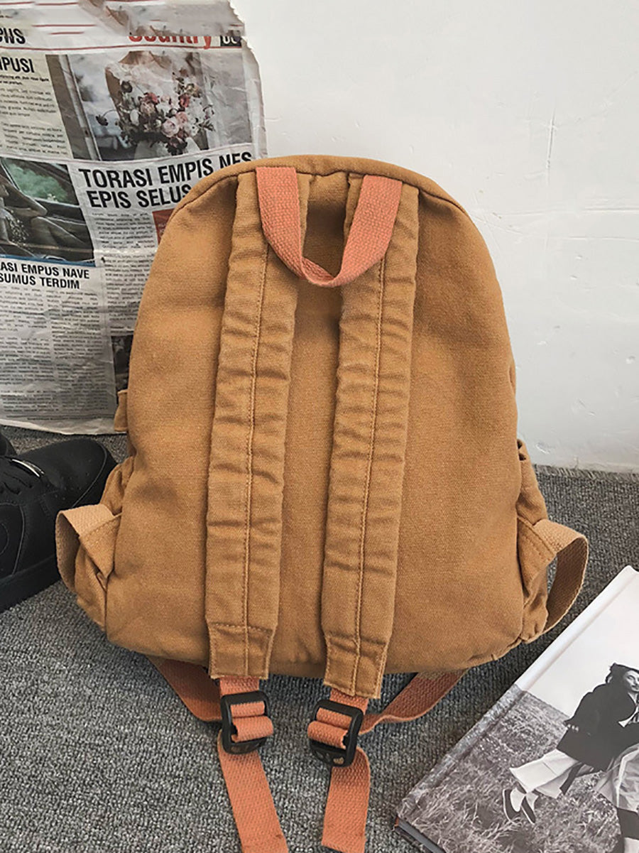 Women Casual Pure Color Canvas Backpack