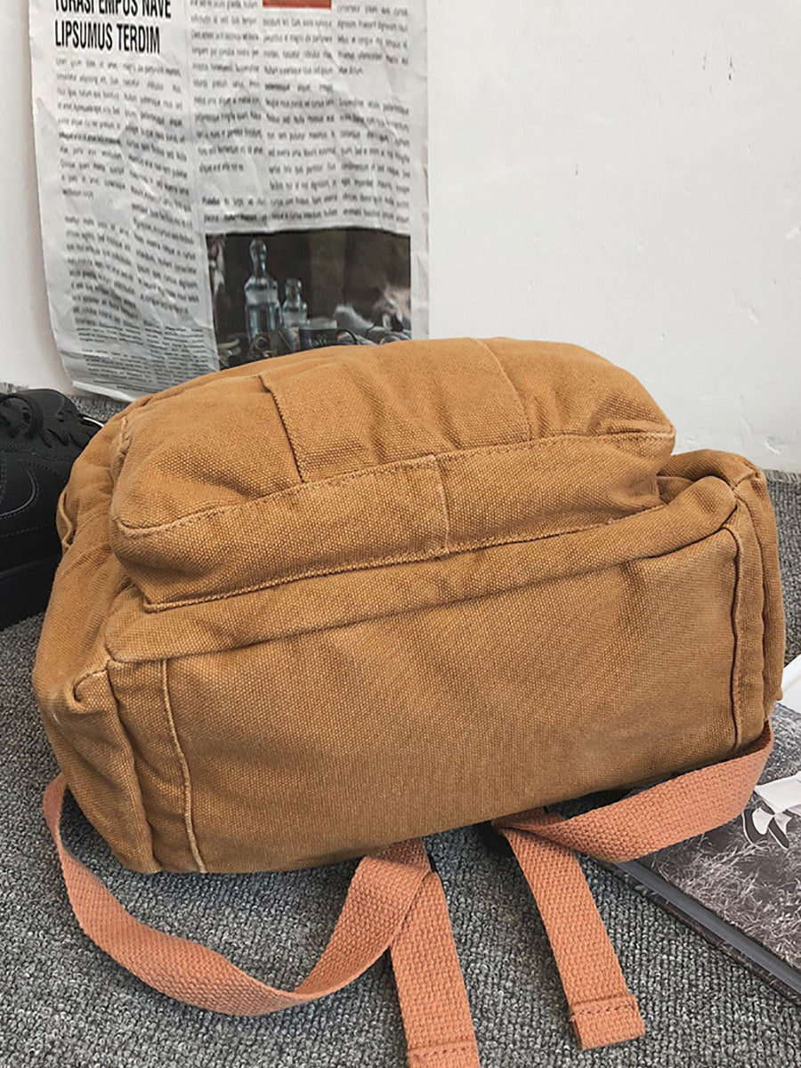 Women Casual Pure Color Canvas Backpack