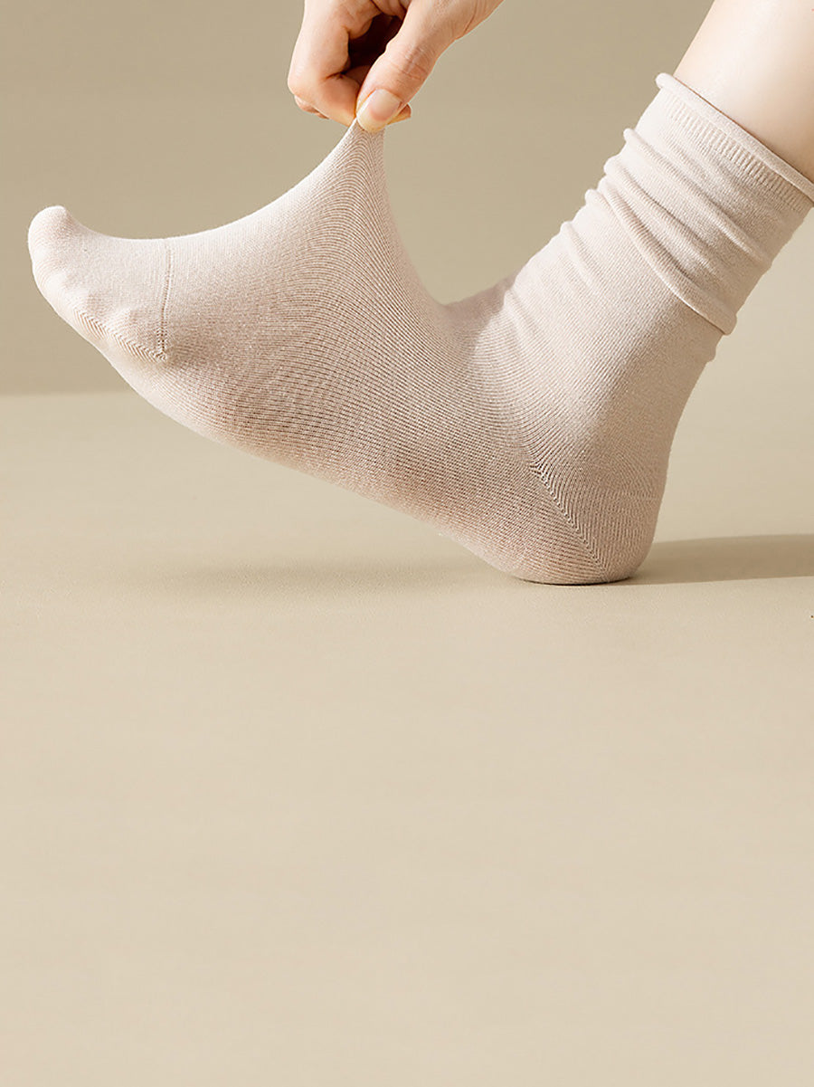 5 Pairs Women Casual Solid Cotton Mid-leg Socks