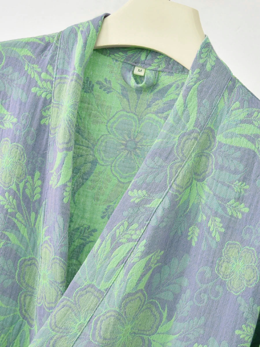 Women 100% Cotton Double-Layer Floral Jacquard Gauze Robe