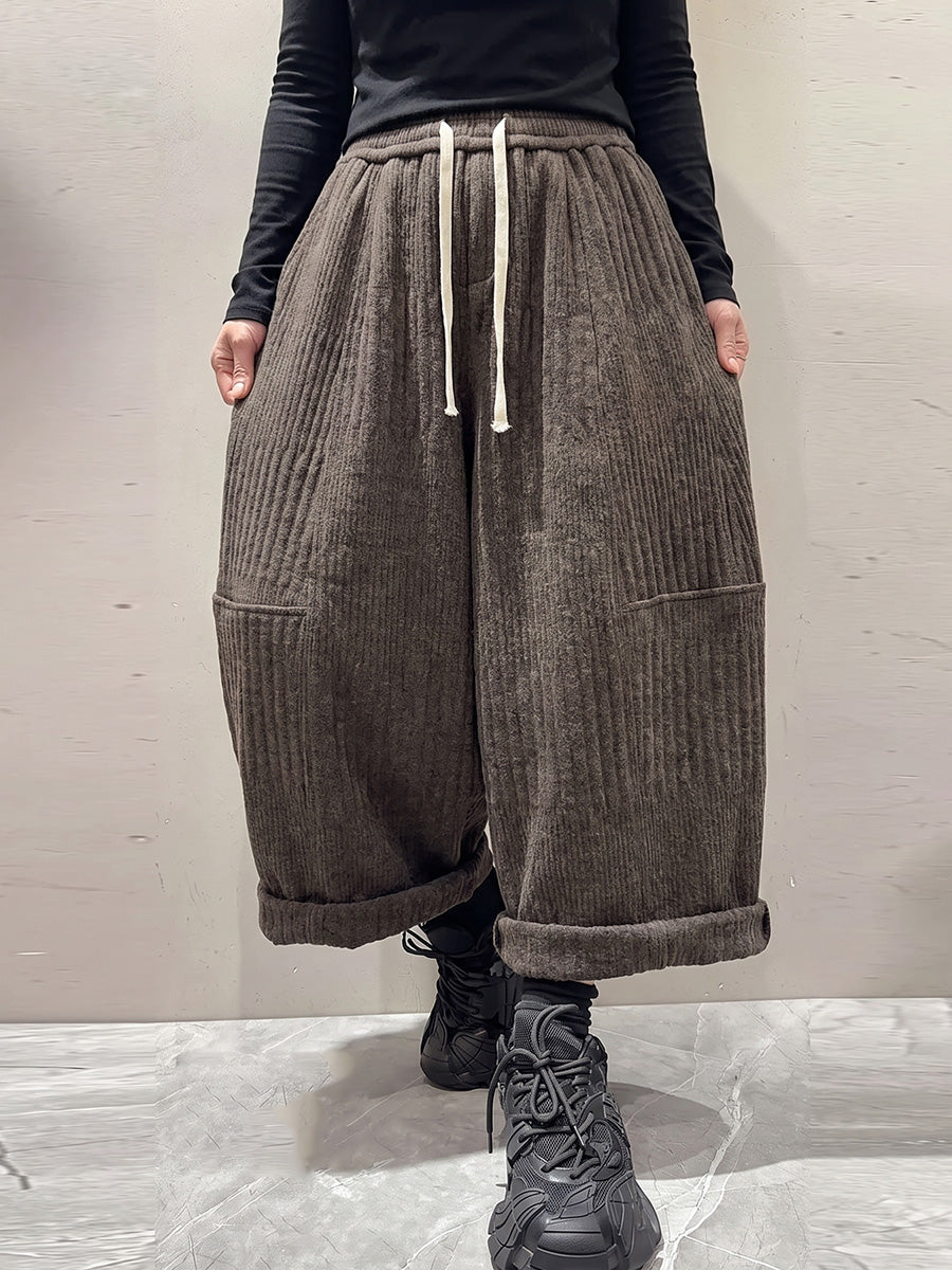 Plus Size Women Casual Solid Drawstring Wide-Leg Pants