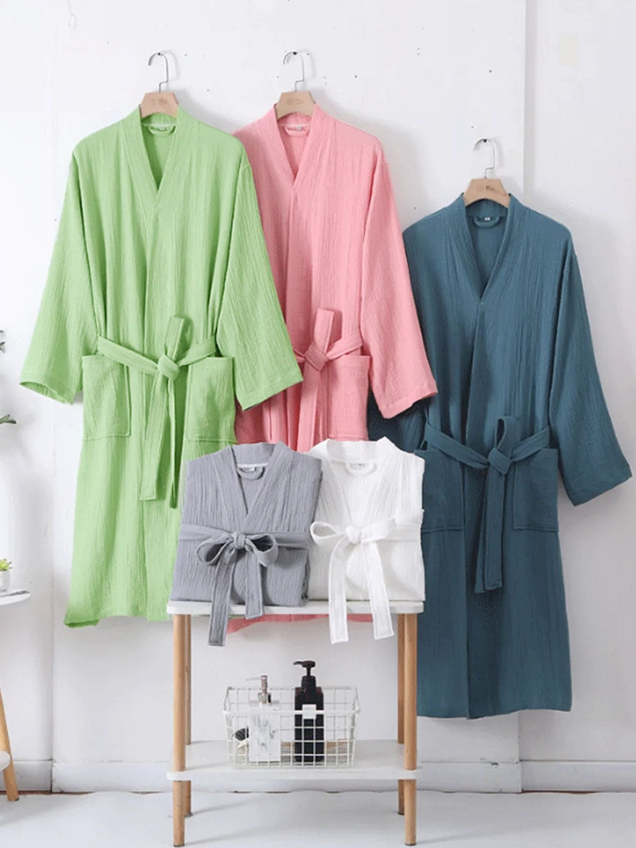 Cotton Double-Layer Crinkle Gauze Robe
