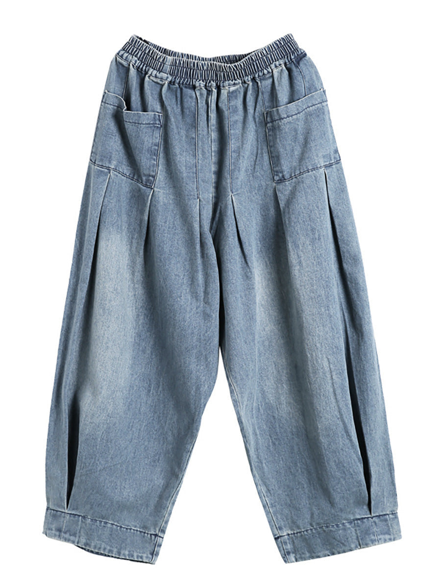 Plus Size - Simple Pure Color Loose Denim Jeans
