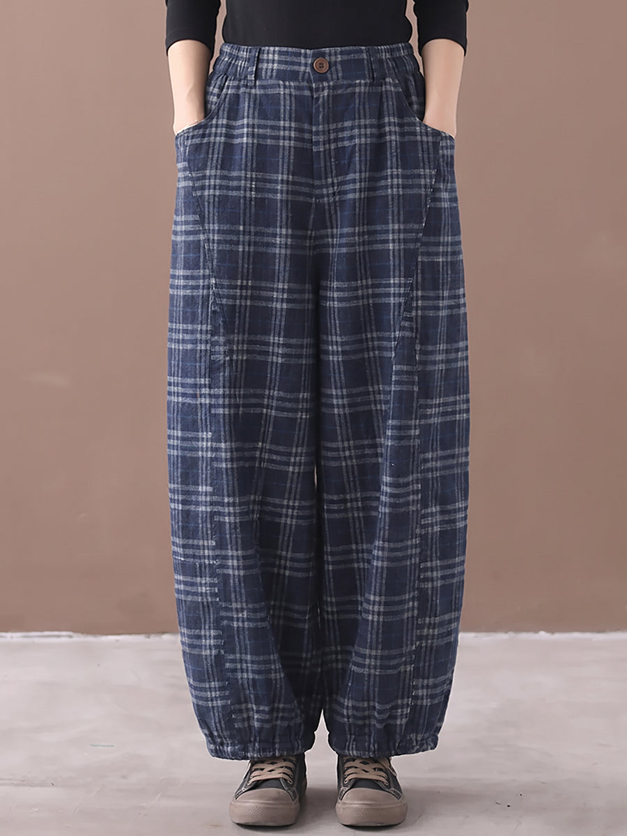 Plus Size Women Vintage Plaid Loose Balloon Pants