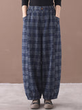 Plus Size Women Vintage Plaid Loose Balloon Pants