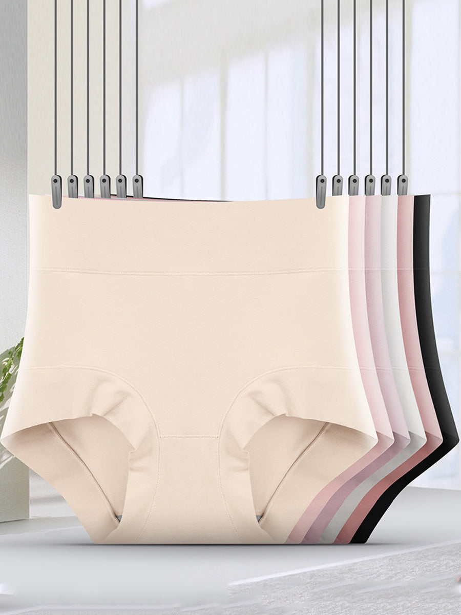 6 Pieces Women High Waist Pure Color Cotton Underwear