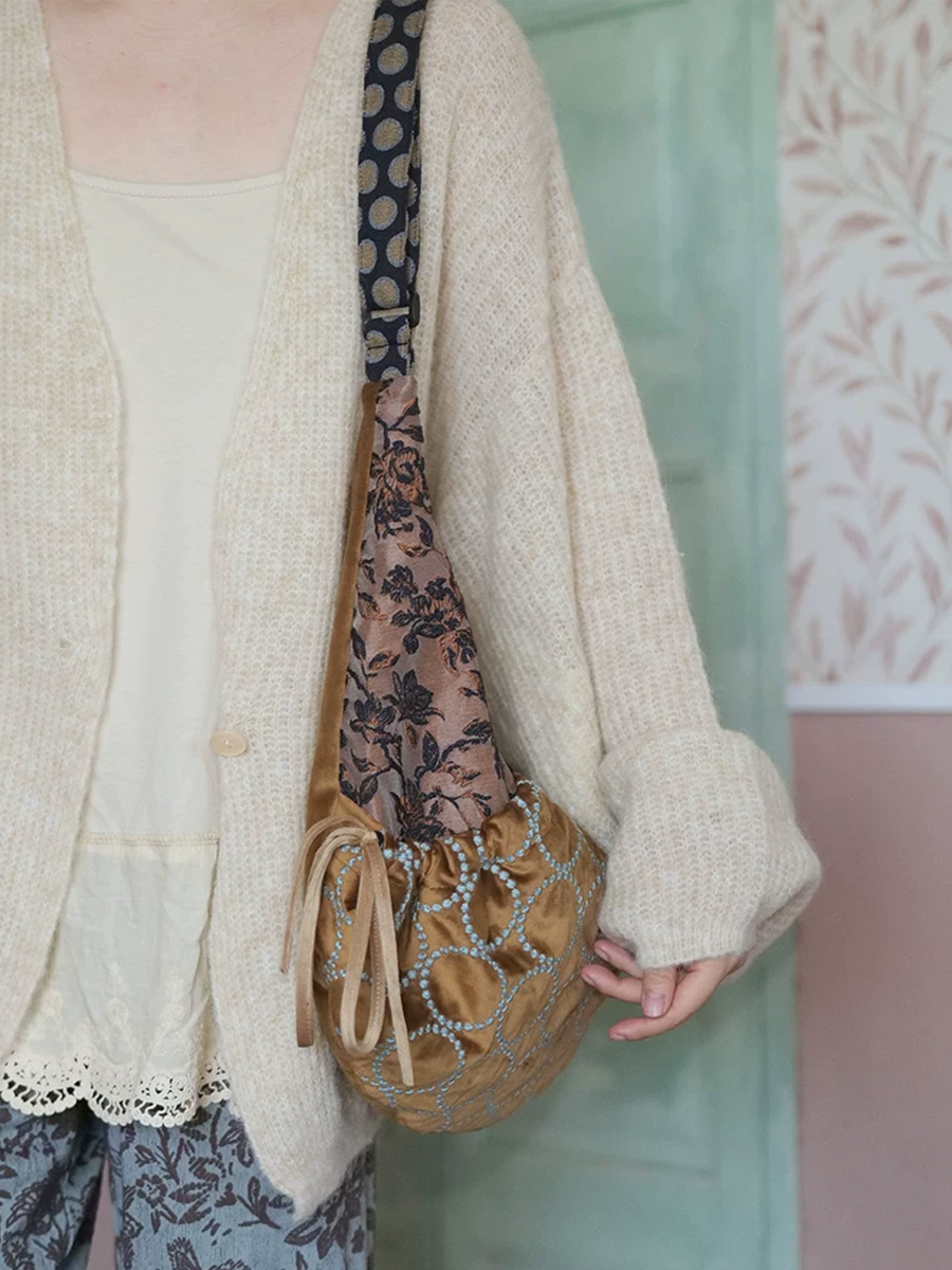 Vintage Embroidered Crescent Shoulder Bag