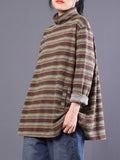 Plus Size Women Striped Turtleneck Long Sleeve Top