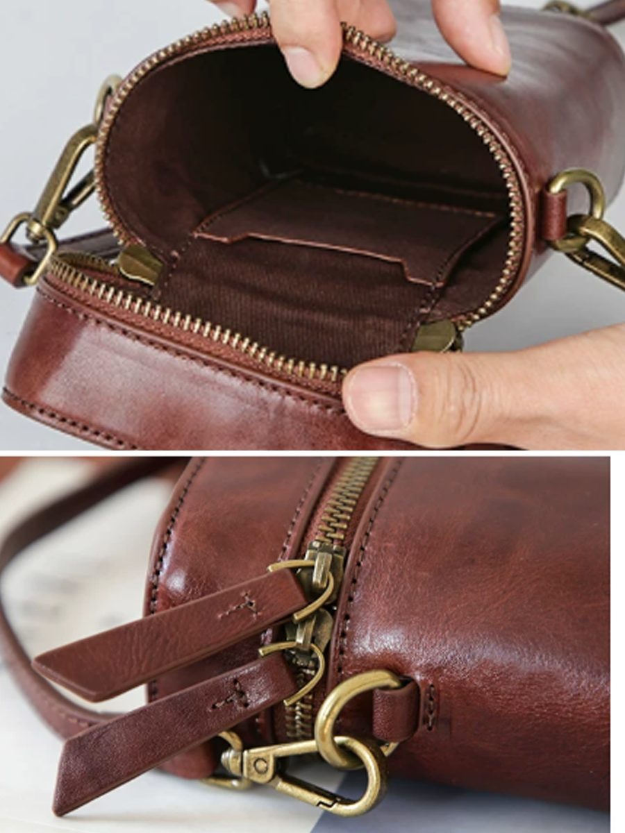 Vintage Leather Bucket Phone Bag