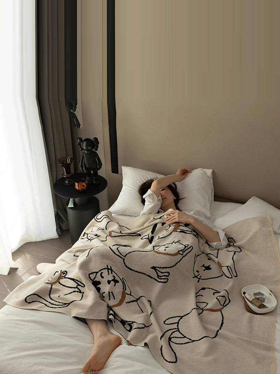 Cat Prints 100% Cotton Children Four Summer Nap Blanket