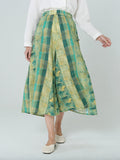 Plus Size Women Elastic Waist Loose Plaid Green Skirt M-2XL