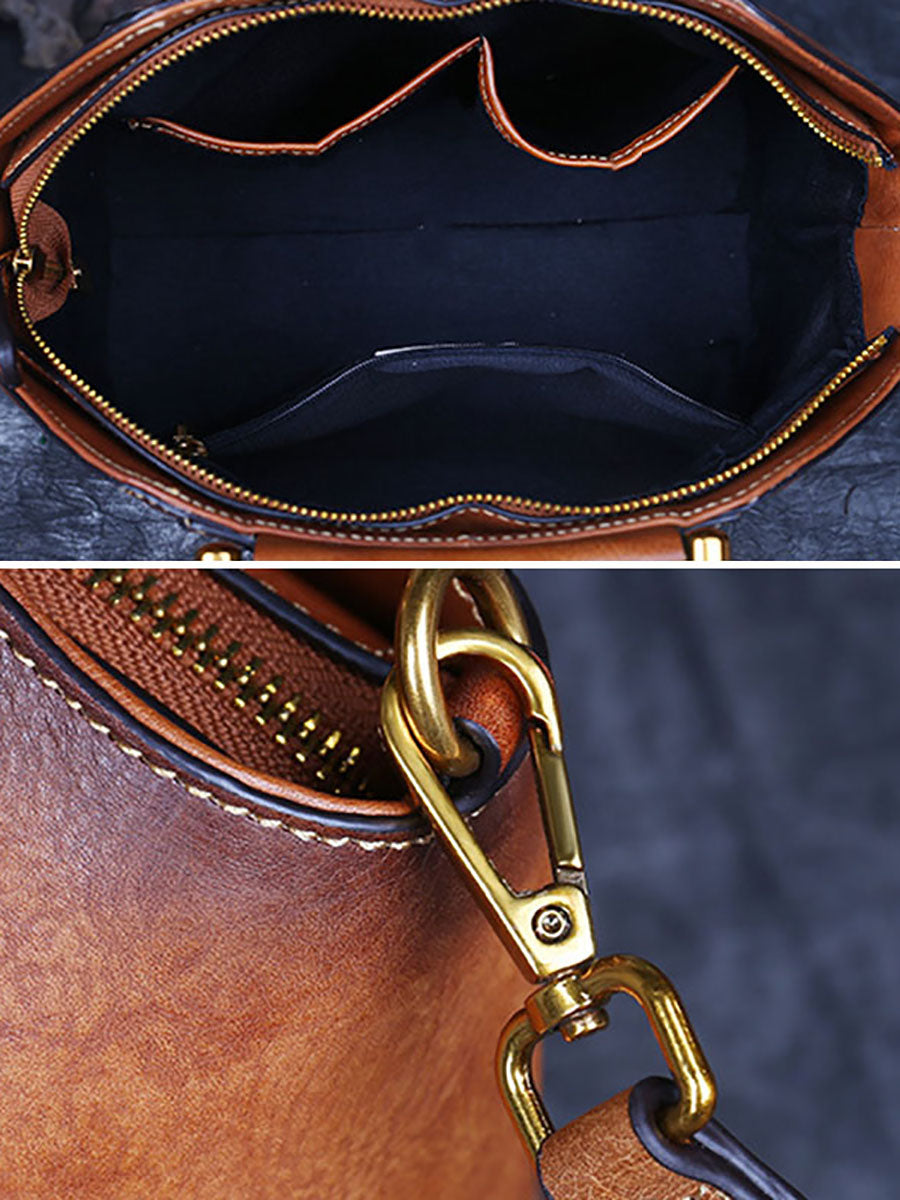 Women Retro Crossbody Embossing Genuine Leather Handbags