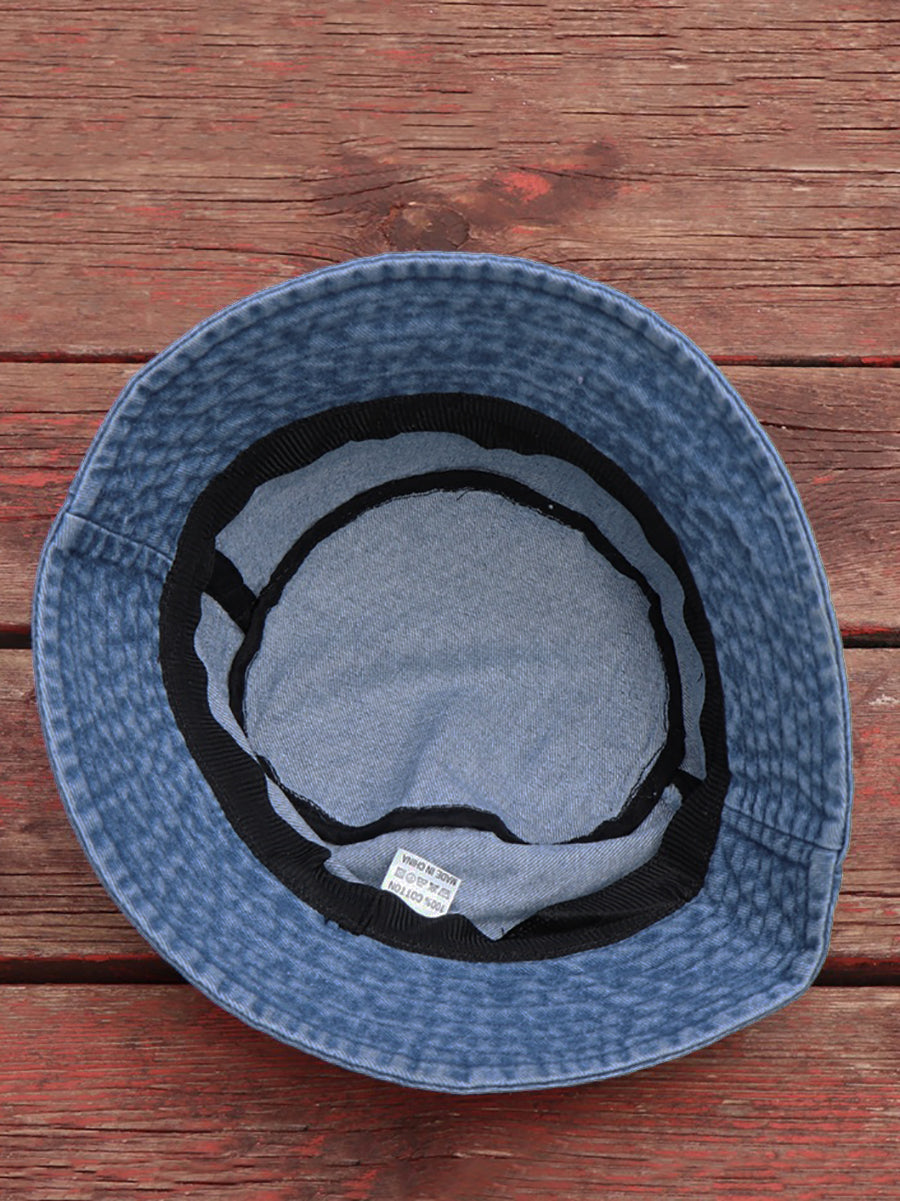 Women Retro Flower Embroidery Denim Bucket Hat