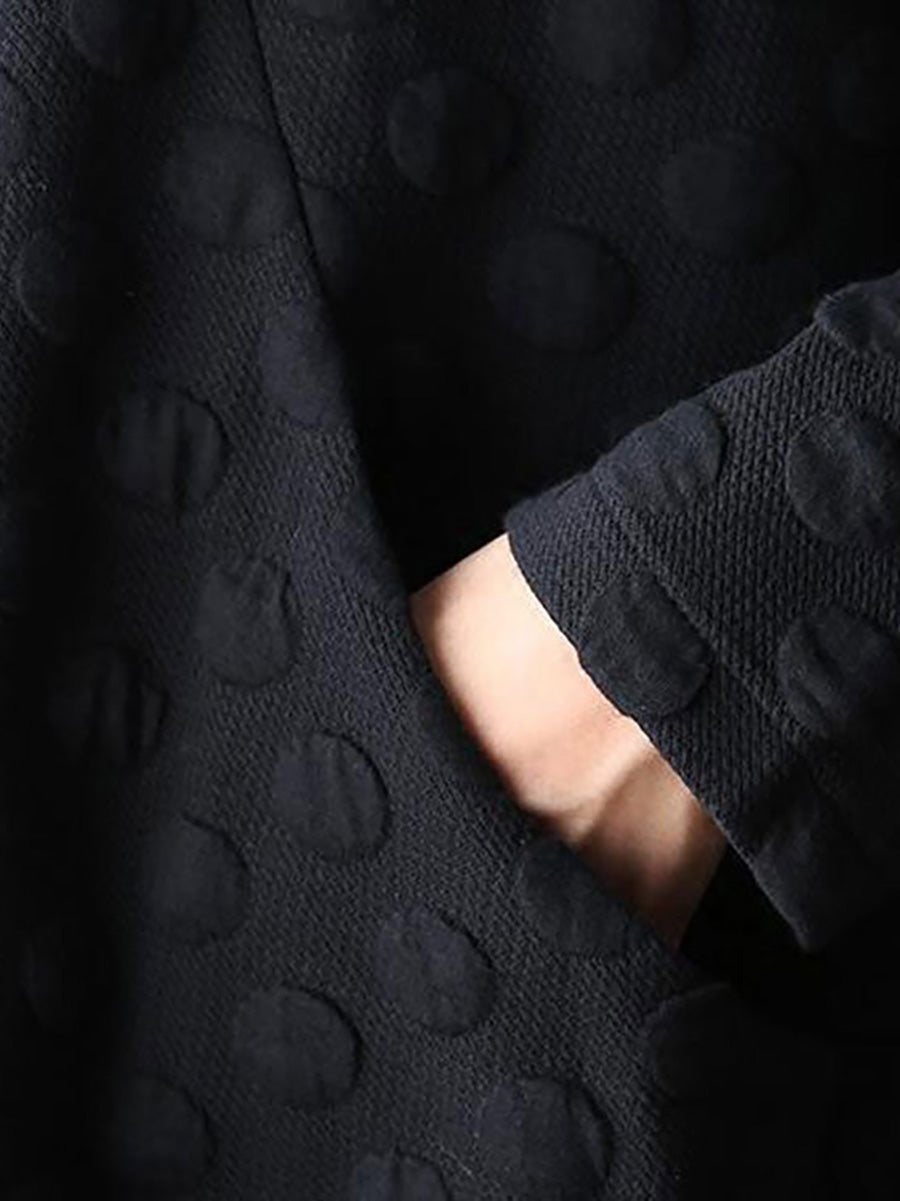 Plus Size Solid Embossed Dot Stretch Long Sleeve Dress