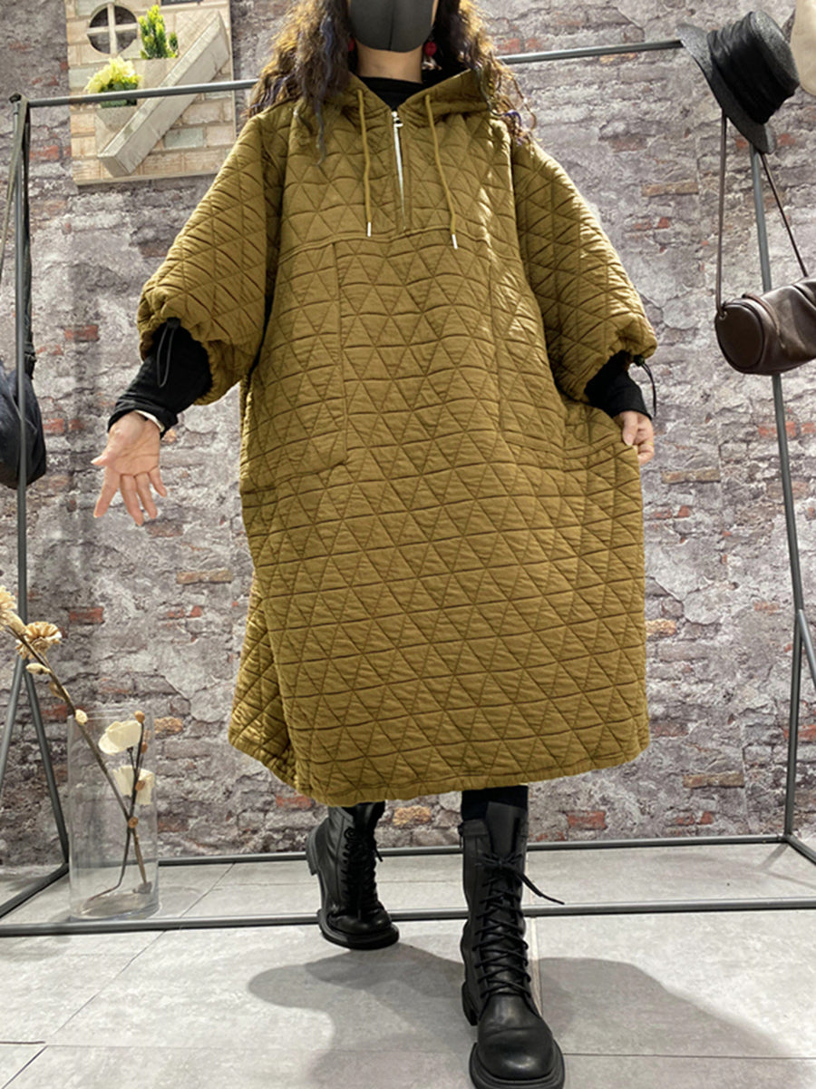 Plus Size Women Winter Quilted Padded Hooded Dress