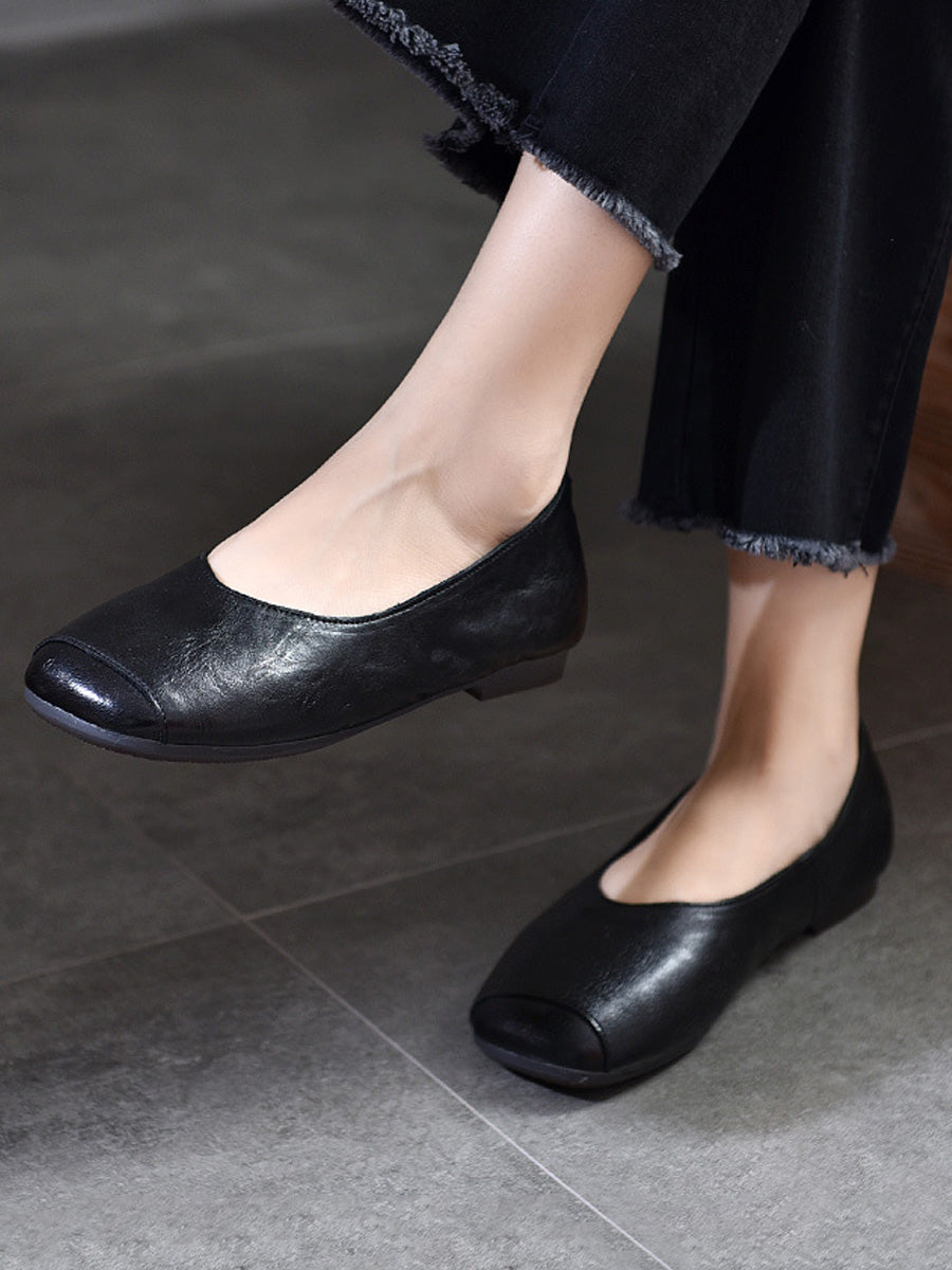 Women Casual Genuine Leather Soft Square Toe Shoes