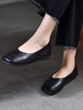 Women Casual Genuine Leather Soft Square Toe Shoes
