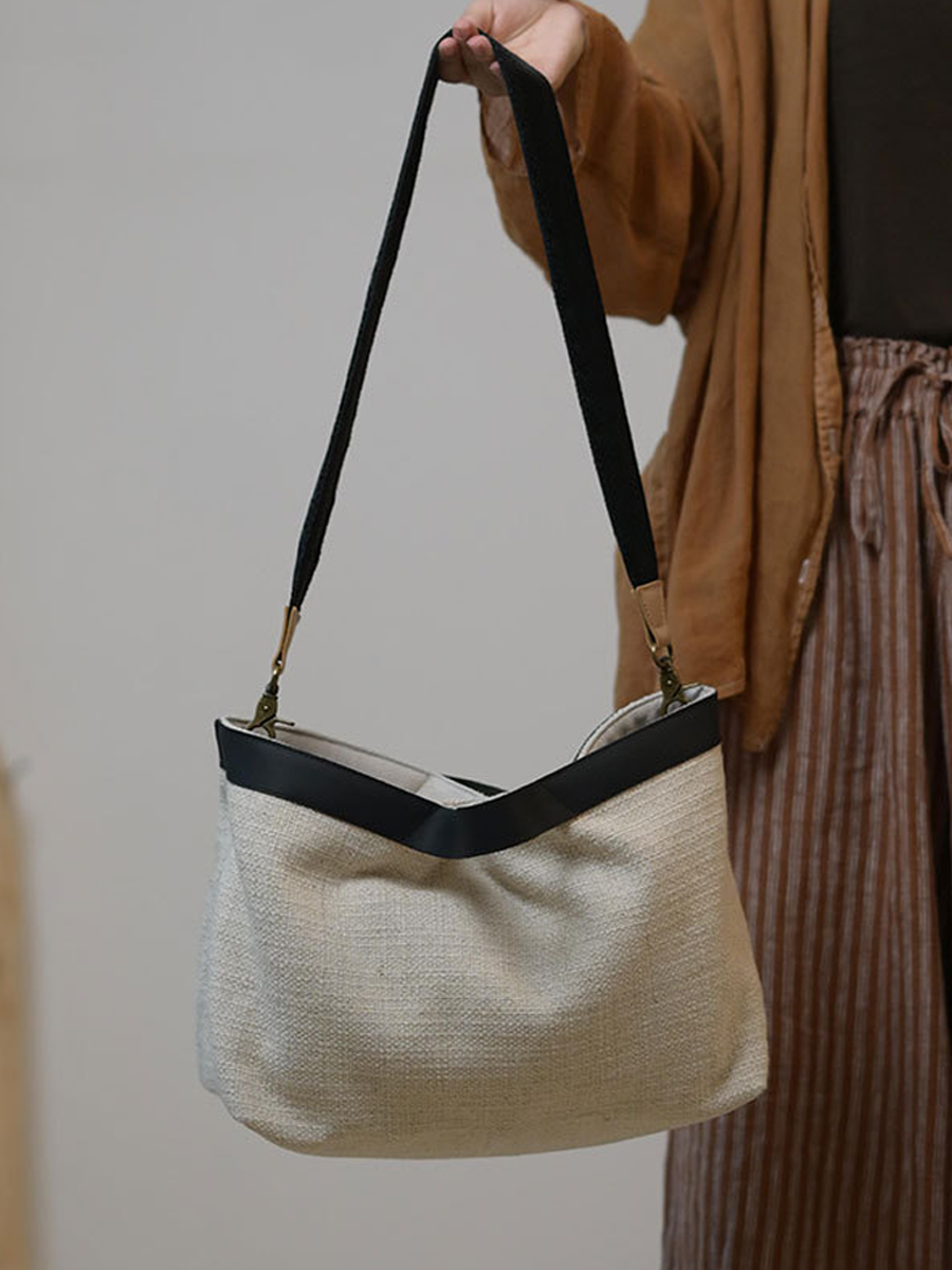 Artistic Cotton-Linen Large Capacity Tote/ Crossbody Bag