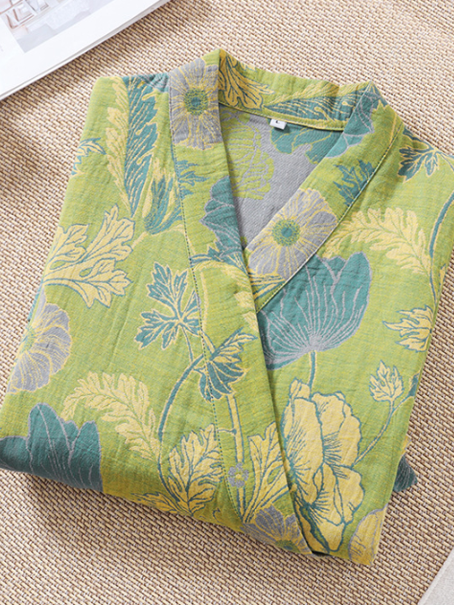 Vintage Floral 100% Cotton Double-Layer Gauze Robe