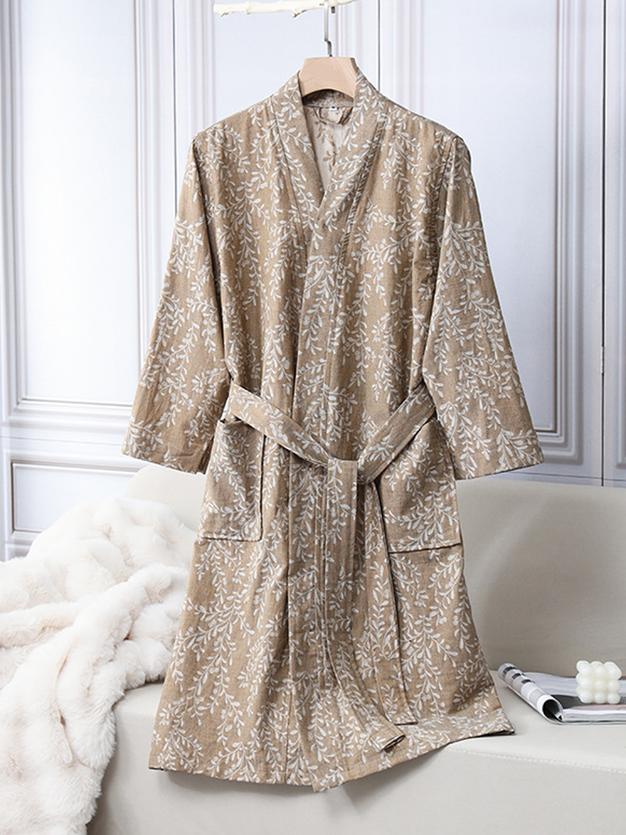 Retro Floral Single-Layer Gauze Jacquard Robe