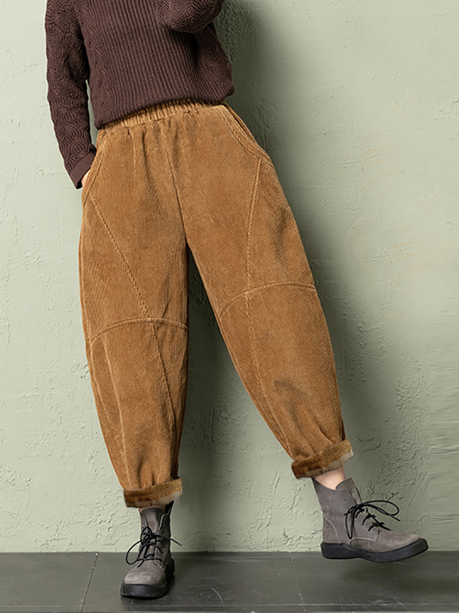 Plus Size Women Winter Casual Pure Color Corduroy Harem Pants