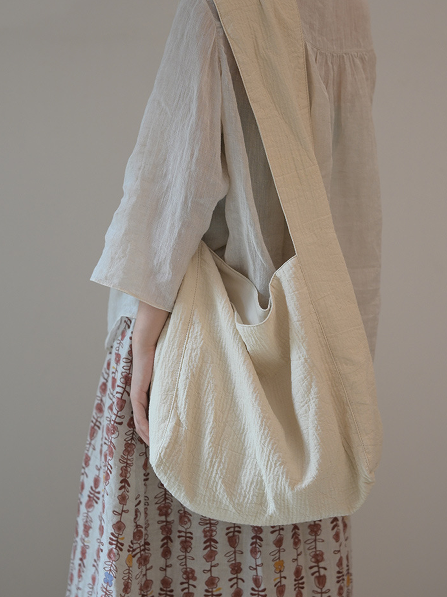 Artistic Crinkled Cotton Large Capacity Shoulder Bag