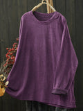 Plus Size Women Fall Distressed Crew Neck Cotton Base Layer T-Shirt