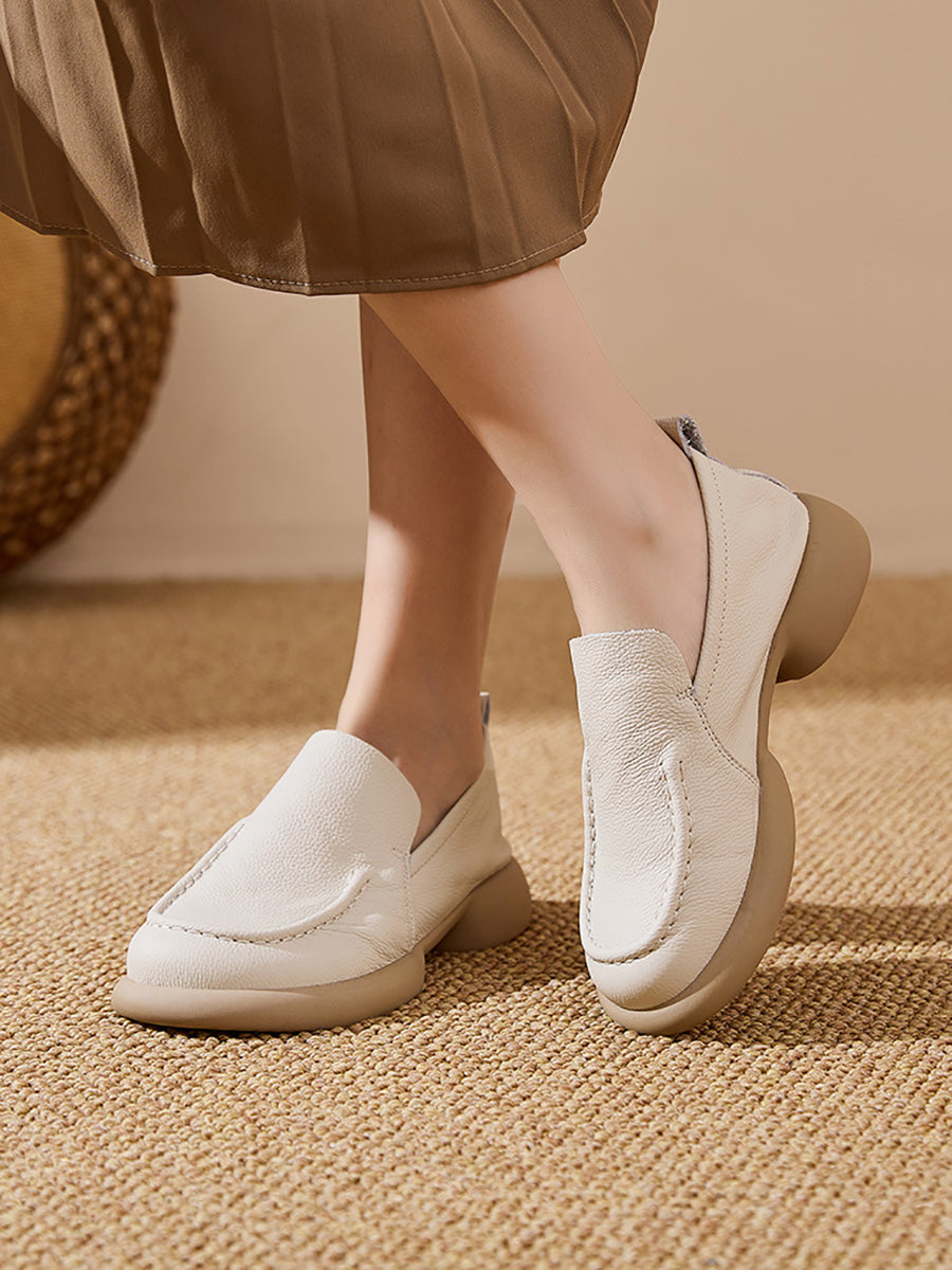 Women Spring Genuine Leather Spliced Low Heel Shoes