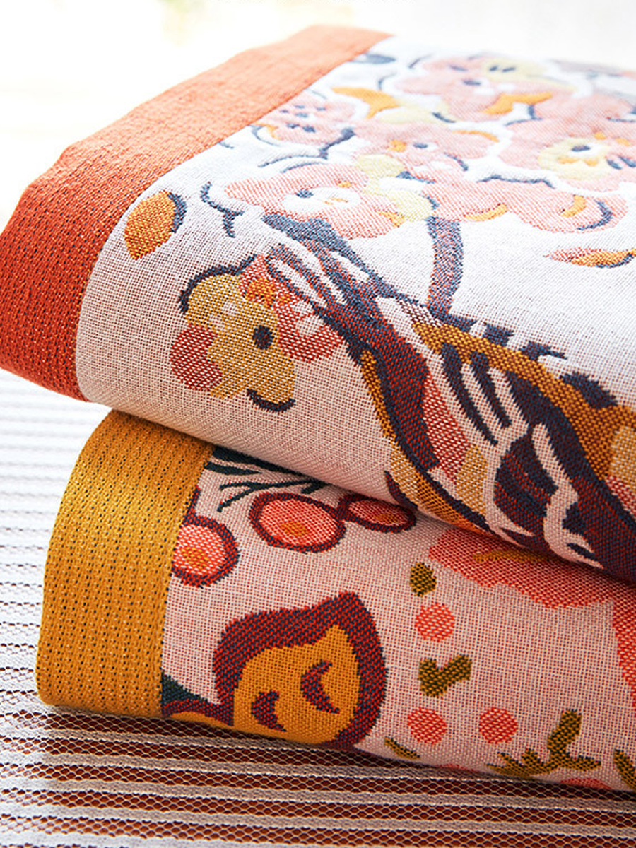 Botanical Motif Cotton Gauze Large Bath Towel