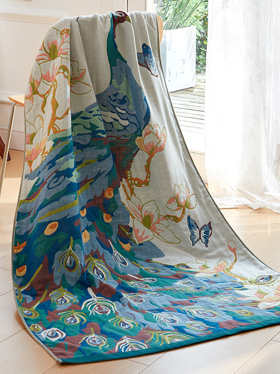 Botanical Motif Cotton Gauze Large Bath Towel