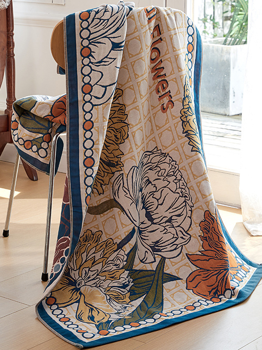 Botanical Motif Cotton Gauze Large Bath Towel