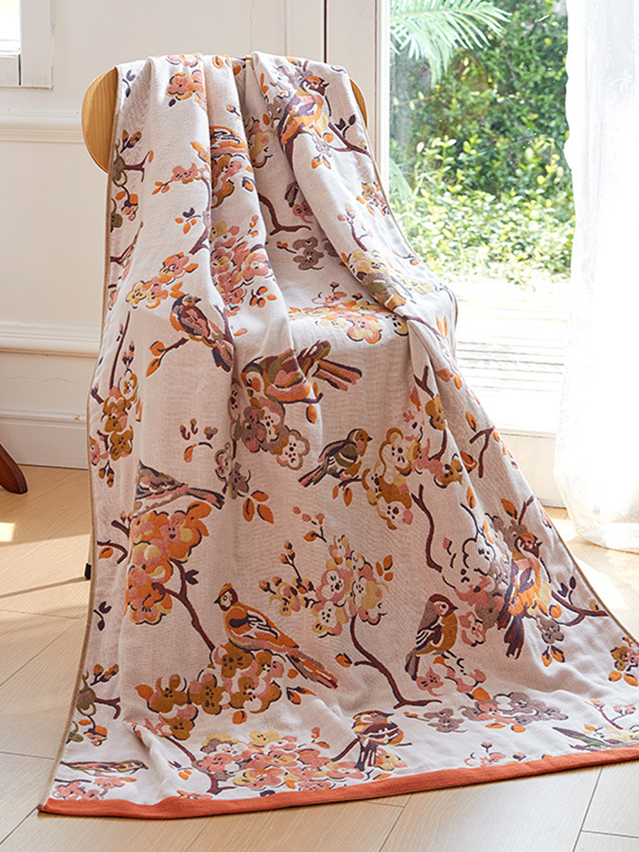 Botanical Motif Cotton Gauze Large Bath Towel